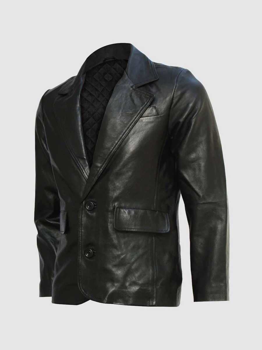 2 Button Black Leather Blazer 2 Button Black Leather Blazer
