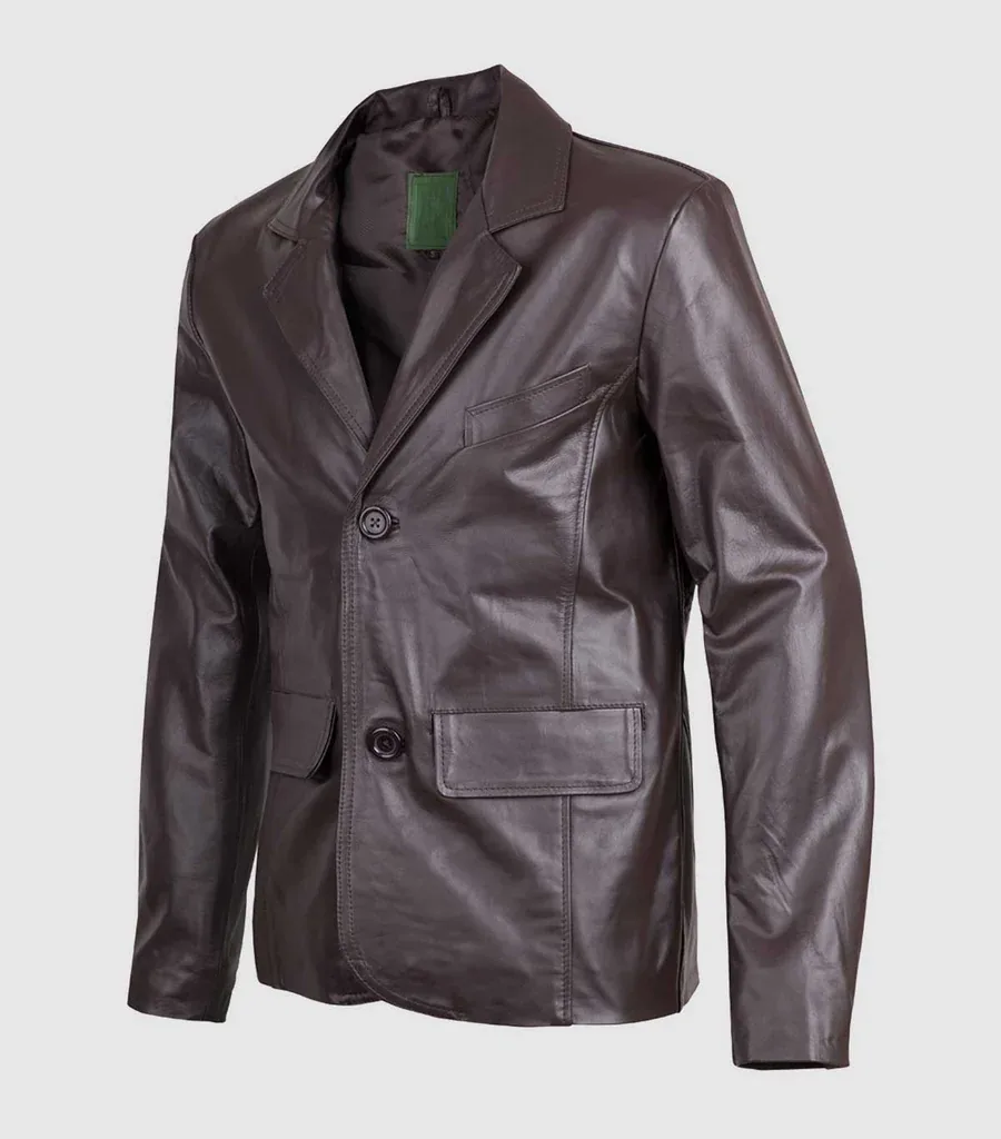 2 Button Brown Leather Blazer