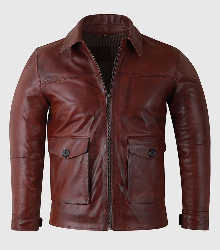 Noble Hide Men's Waxed Burgundy Leather Jacket