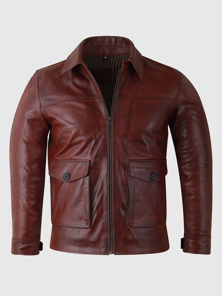 Noble Hide Men's Waxed Burgundy Leather Jacket Noble Hide Men's Waxed Burgundy Leather Jacket
