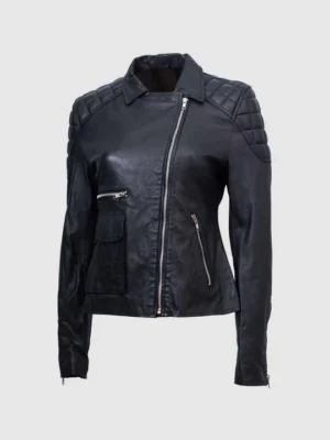 Custom Women’s Quilted Shoulder Leather Biker Jacket Handmade