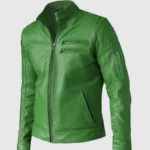 Regular Fit Part Wear Men Green Leather Jacket