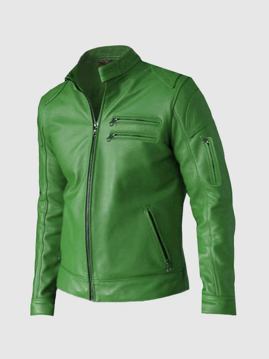 Regular Fit Part Wear Men Green Leather Jacket Regular Fit Part Wear Men Green Leather Jacket