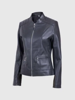 Custom Women’s Short Collar Leather Biker Jacket