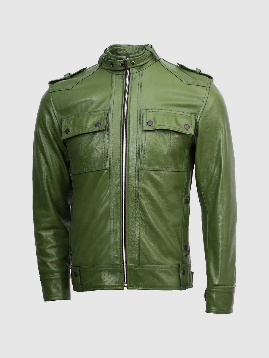 Slim Fit Men Green Biker Jacket Slim Fit Men Green Biker Jacket