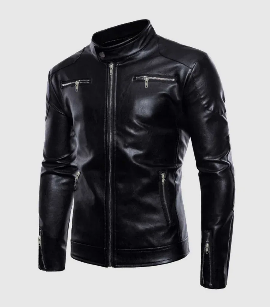 Stand Collar Leather Jacket