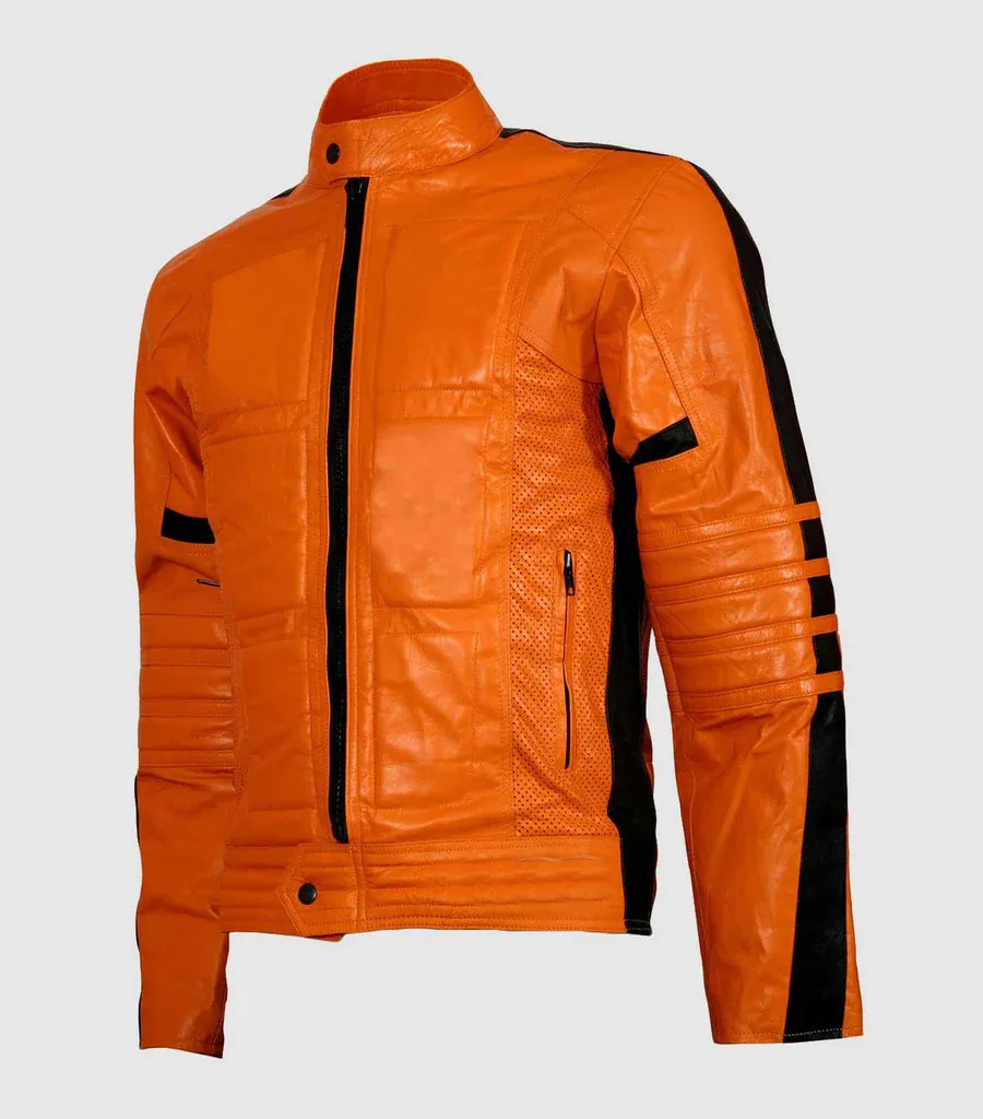 Street Fashion Orange Leather Jacket for Men