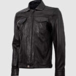 Summer Jacket -Leather Collar Biker Jacket in Black