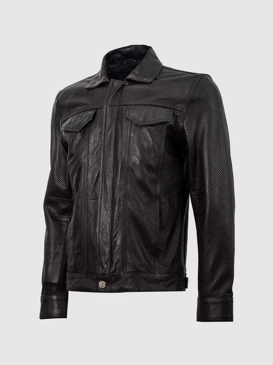 Summer Jacket -Leather Collar Biker Jacket in Black Summer Jacket -Leather Collar Biker Jacket in Black