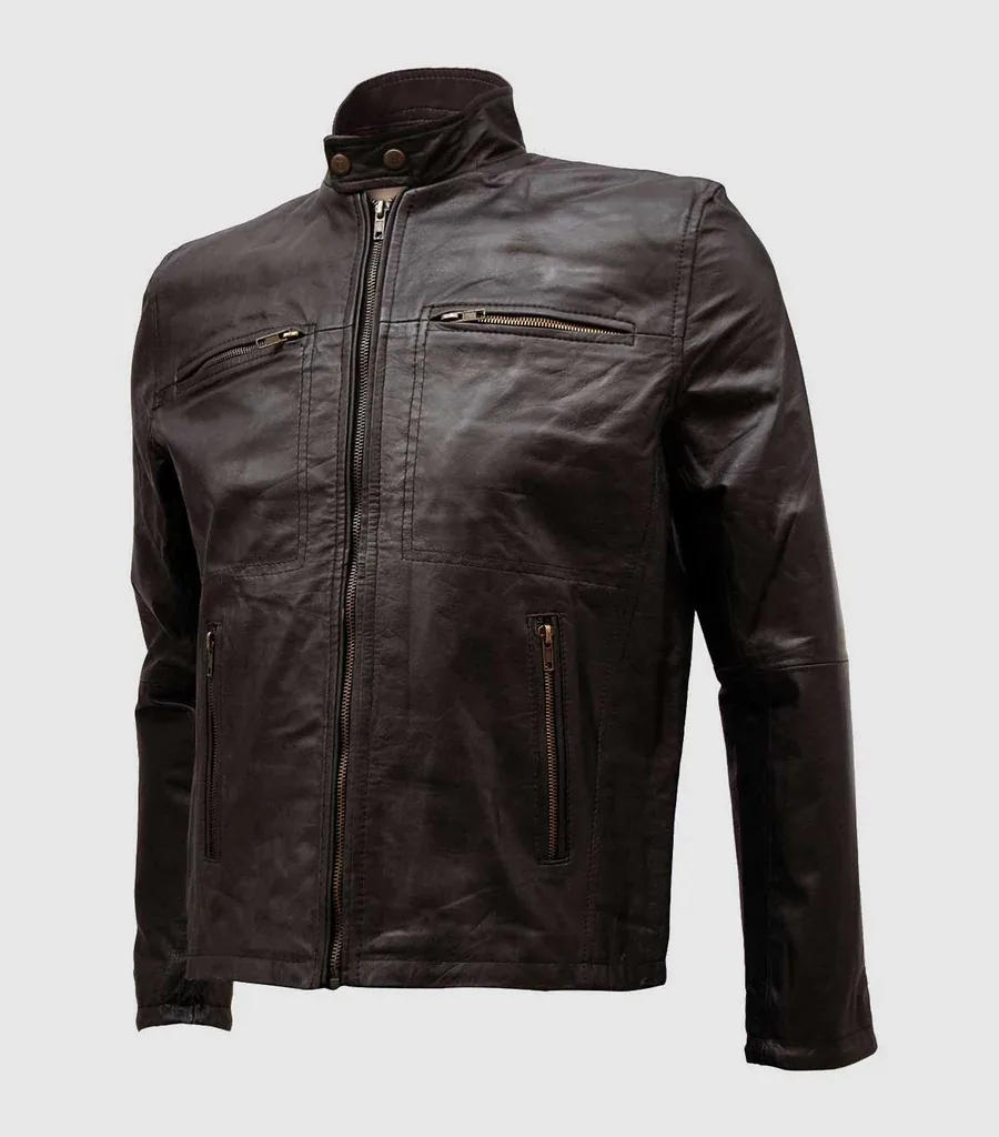 Super Slim Men Brown Leather Motorcycle Jacket