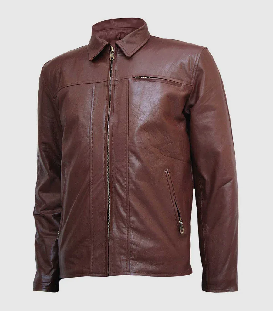 Super Unique Brown Leather Jacket Men's