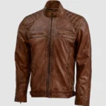 Tan Brown Waxed Leather Jacket