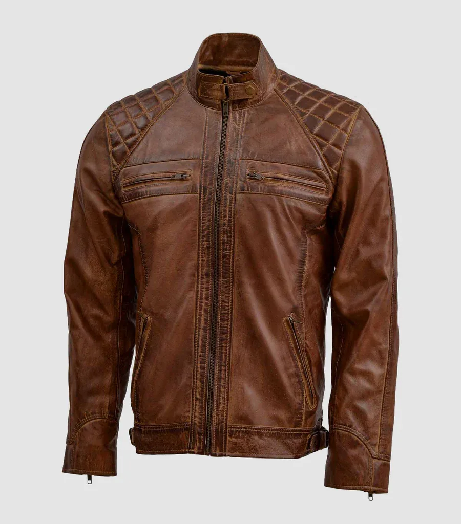 Tan Brown Waxed Leather Jacket
