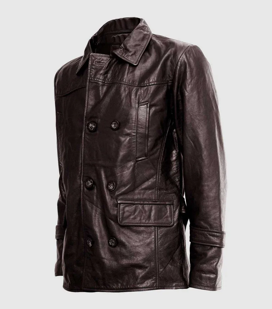 Brown Leather Reefer Jacket