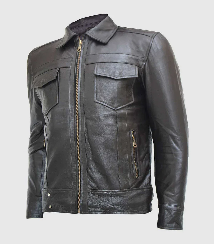 Classic Zipper Brown Leather Jacket