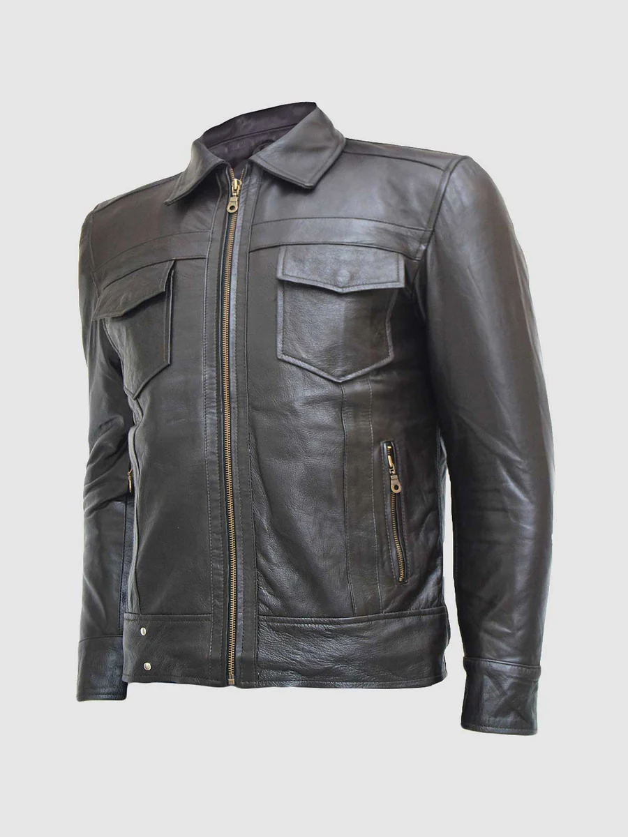 Classic Zipper Brown Leather Jacket