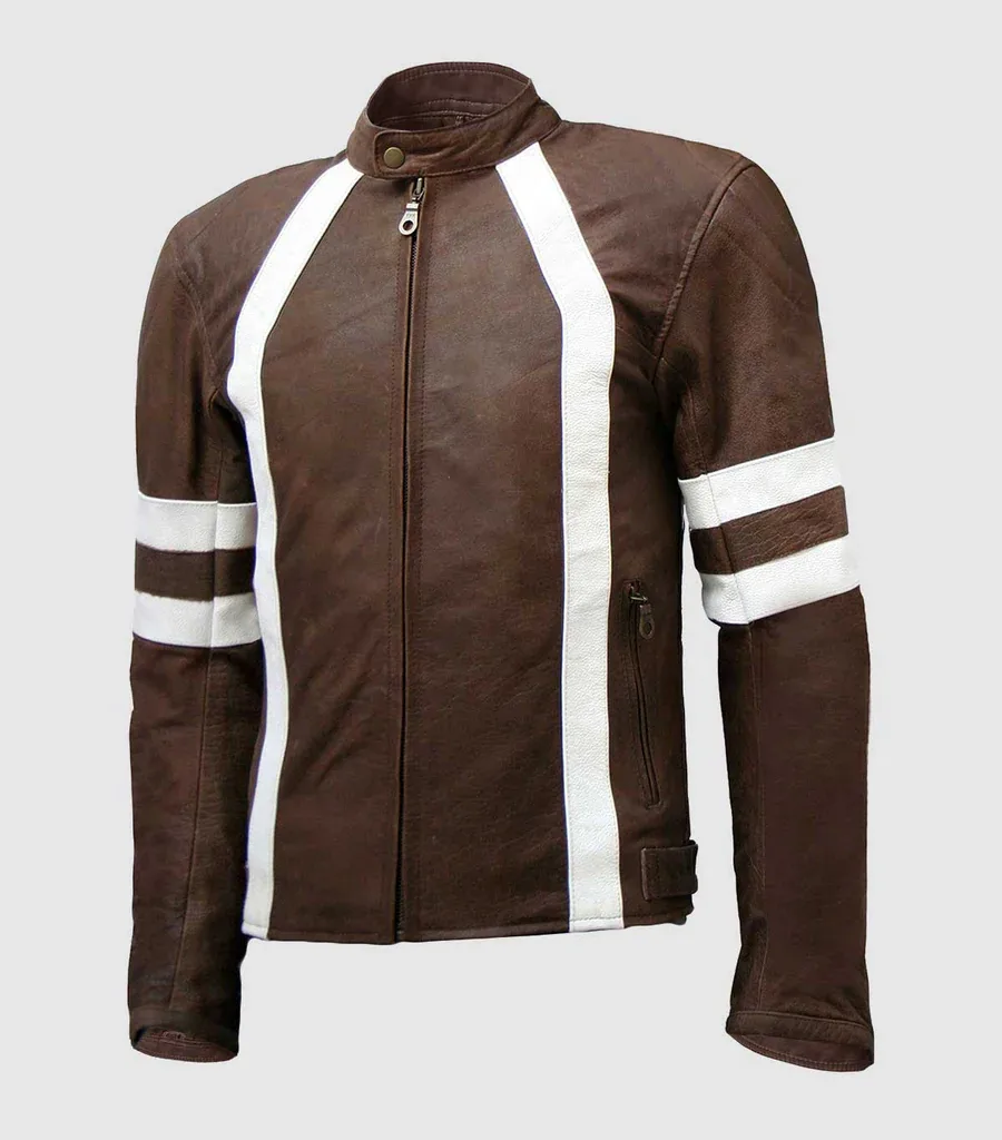 Unique Vintage Look Distressed Men Brown Leather Jacket