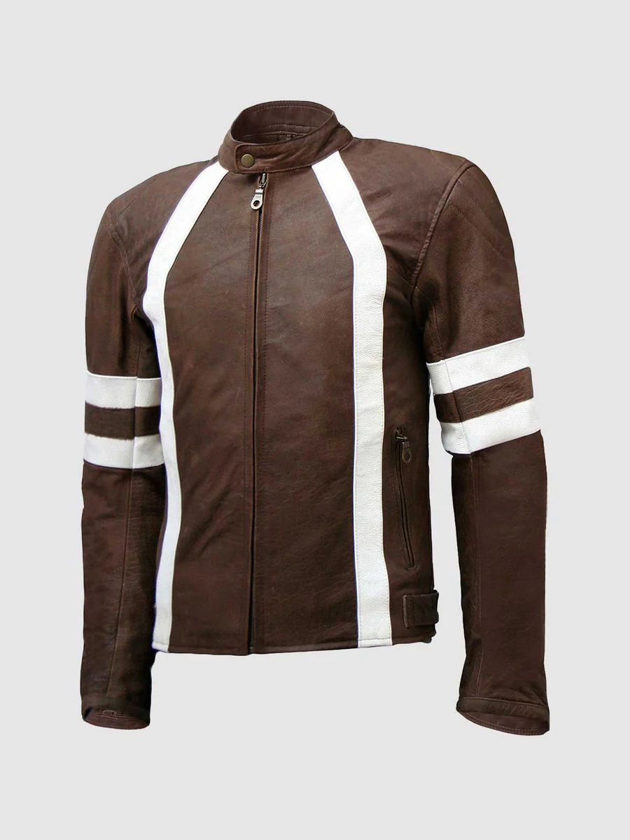 Unique Vintage Look Distressed Men Brown Leather Jacket