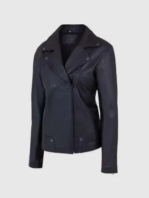 Custom Women’s Minimal Lapel Leather Jacket