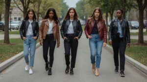 Diverse leather jacket outfits for different styles and occasions.