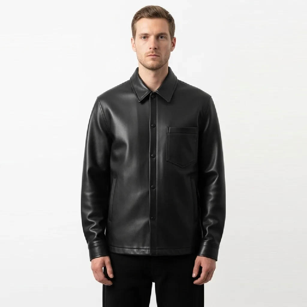 black faux leather shirt obsidian cast front view