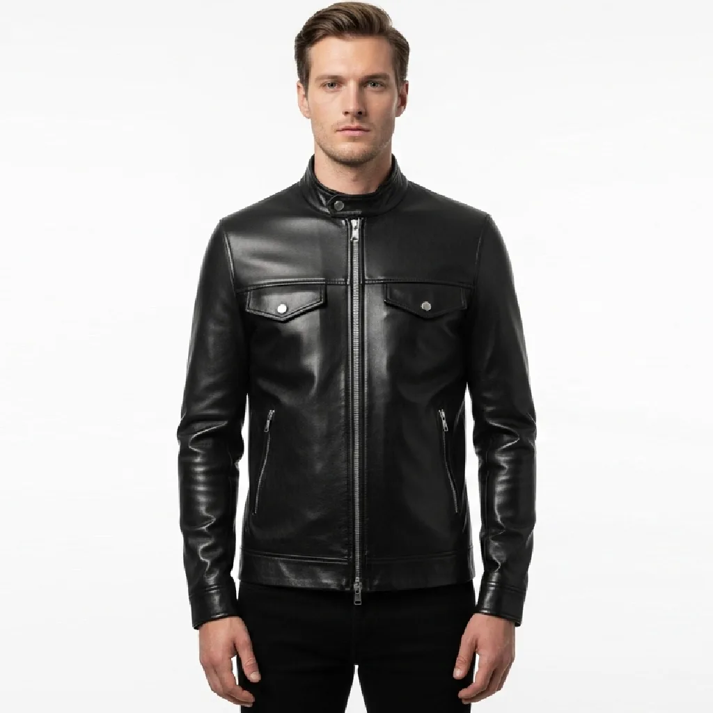 black leather shirt urban mantle front view
