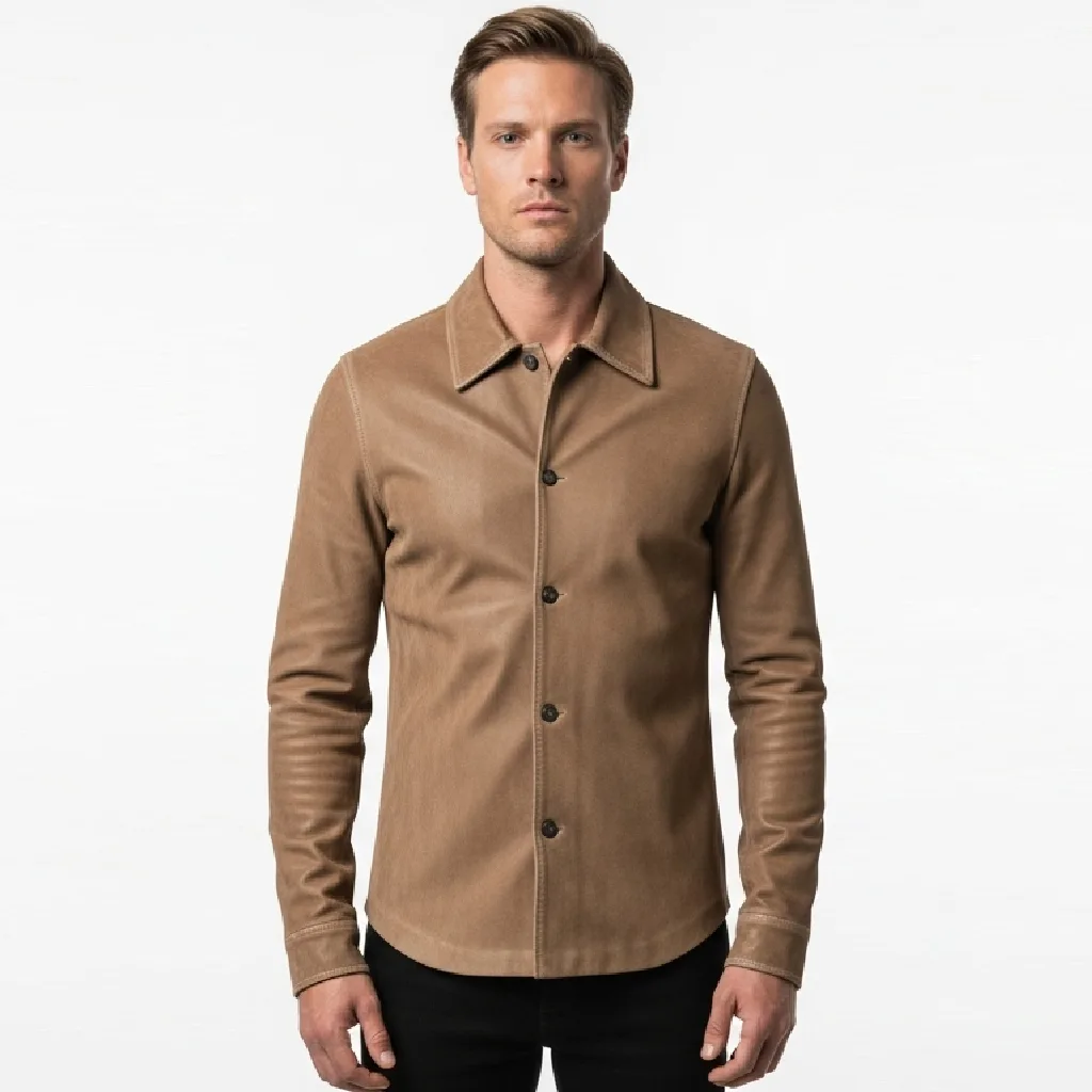 Custom Leather Shirt with Button Front for Men