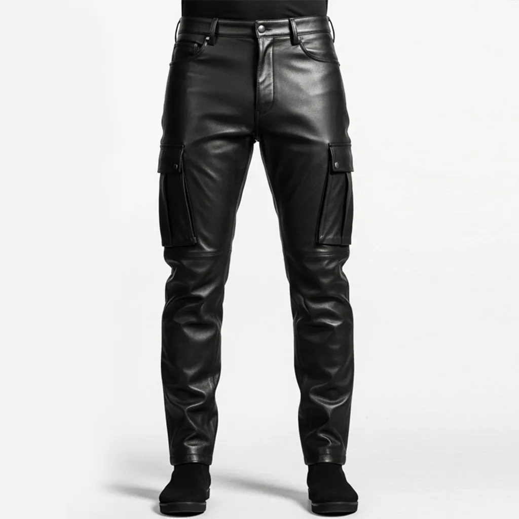 black leather cargo jeans tactical drift back view
