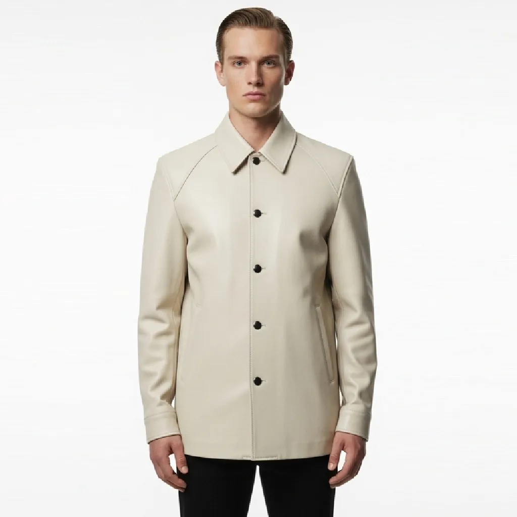 ivory faux leather shirt ivory build front view