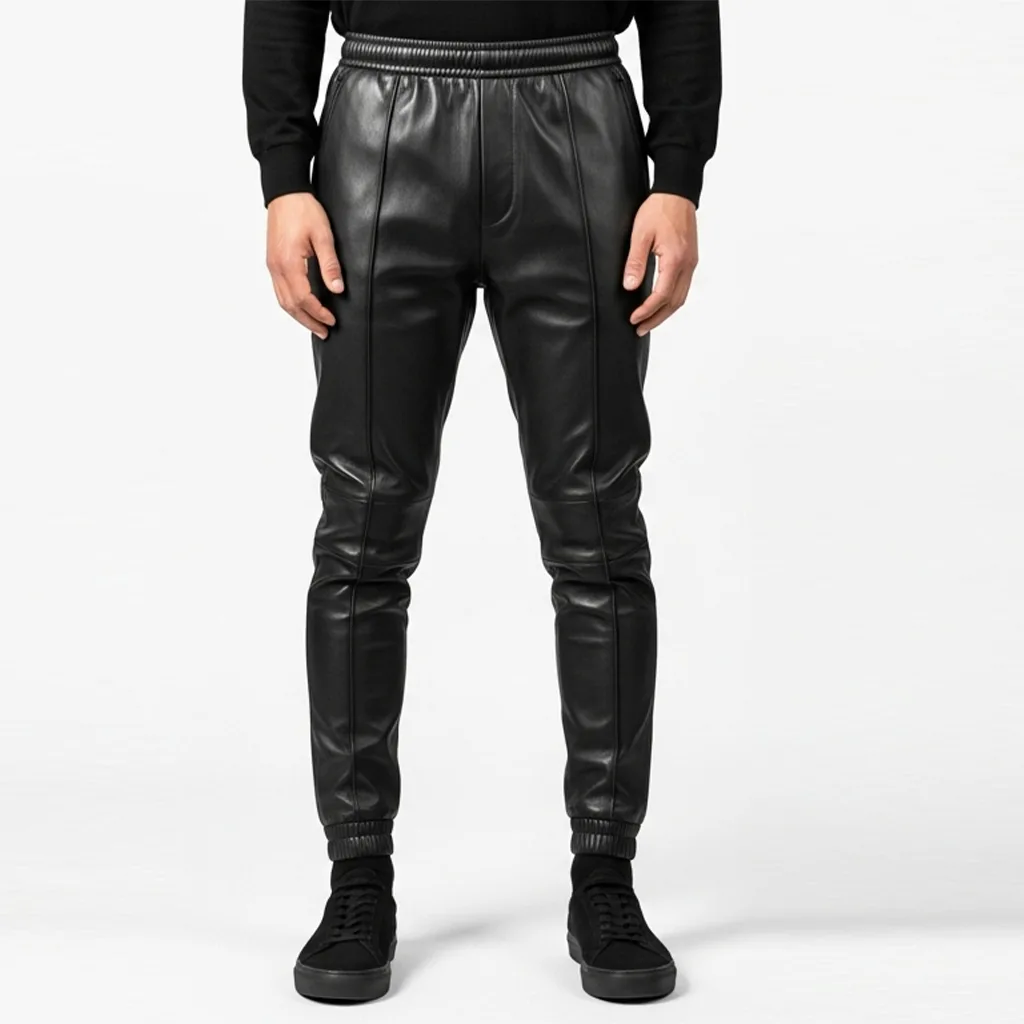 Custom Chevron Panel Leather Joggers