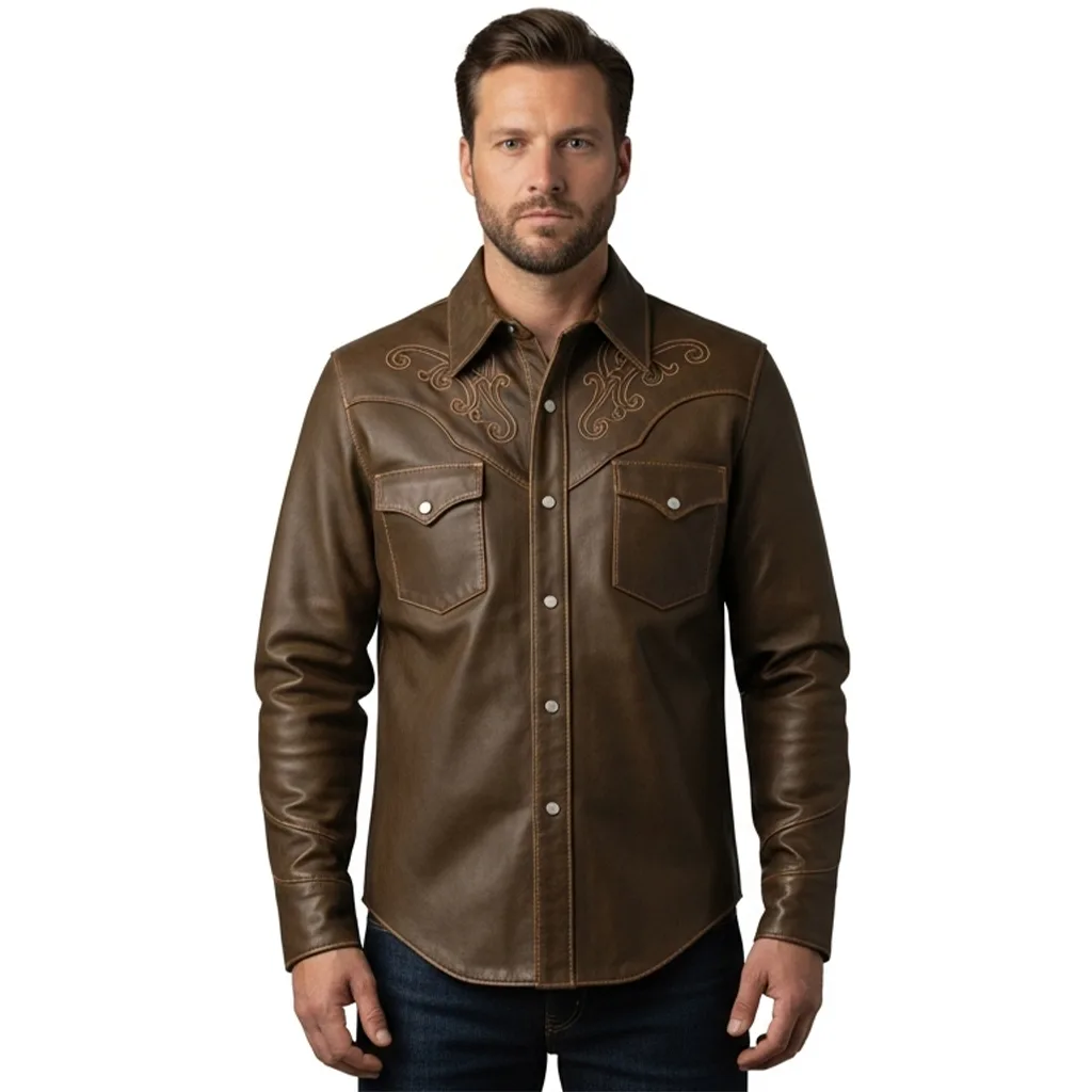 Custom Embroidered Western Leather Shirt