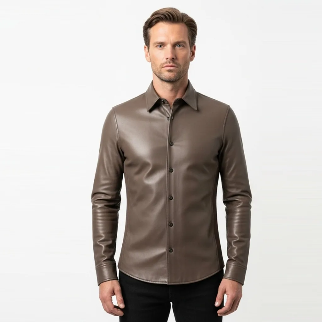 Custom Long Sleeve Leather Shirt with Tailored Fit