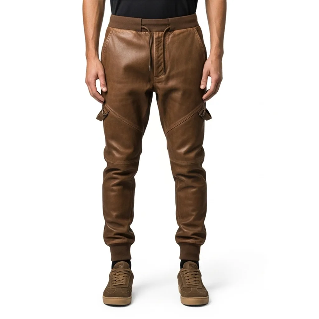 Custom Leather Cargo Jogger Pants for Men