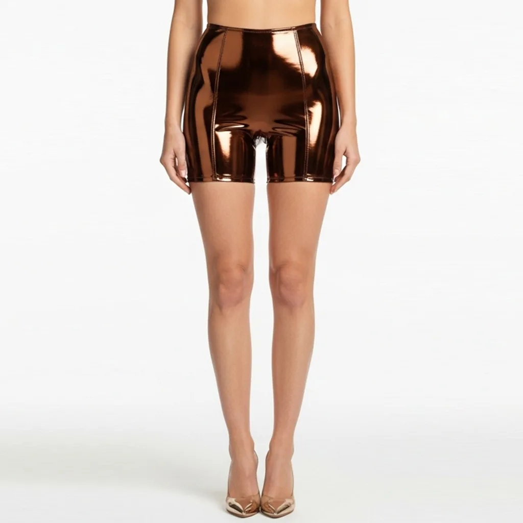 high waist bronze metallic shorts molten glare front view