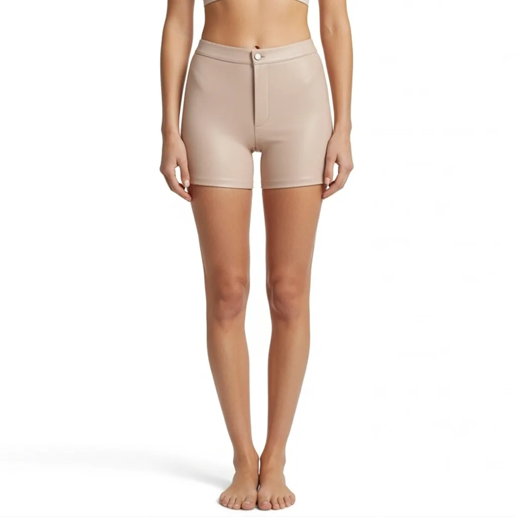 nude high waist shorts nude snap front view