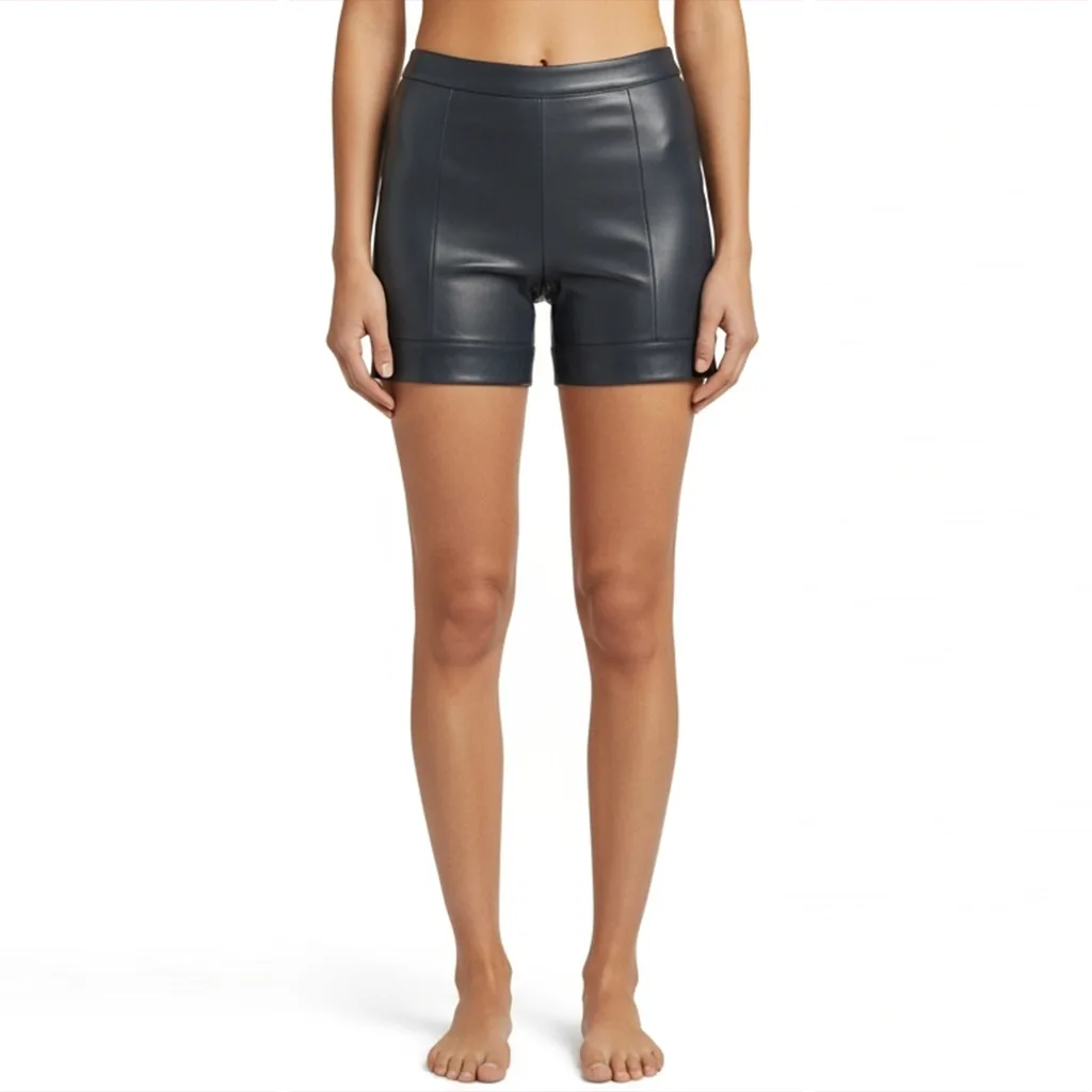 slate grey faux leather shorts slate aura front view