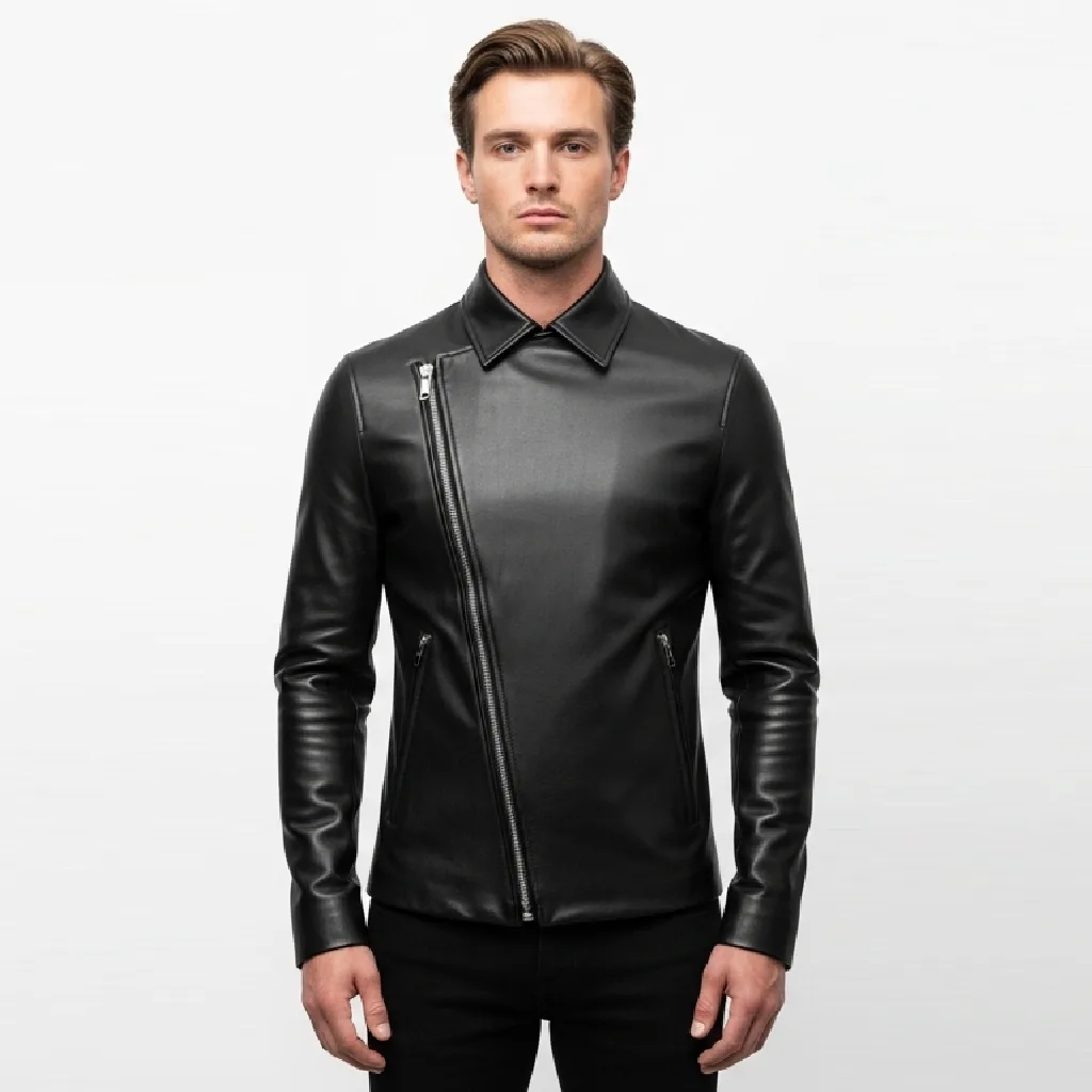 Custom Diagonal Zip Leather Shirt