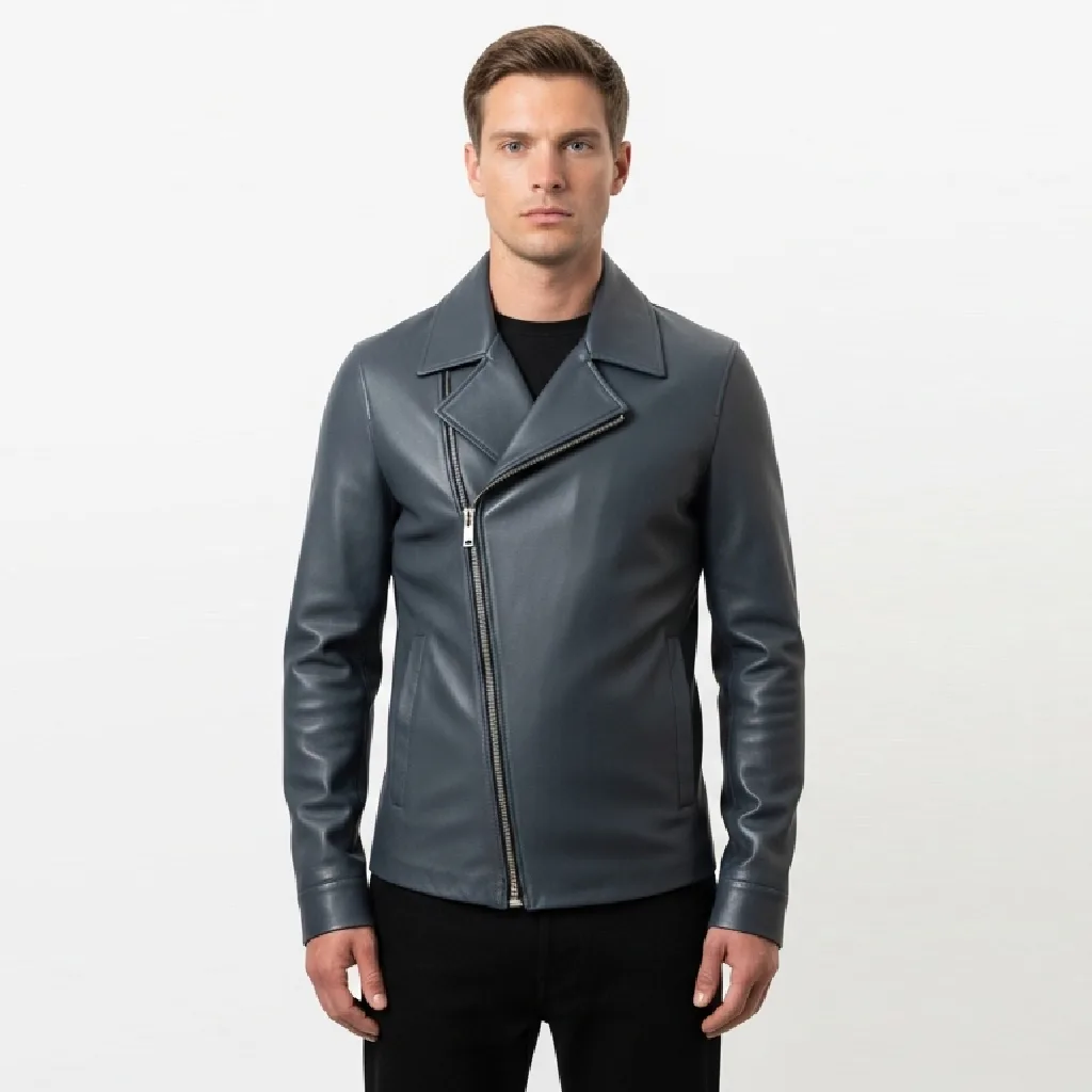 Custom Asymmetric Zip Leather Shirt