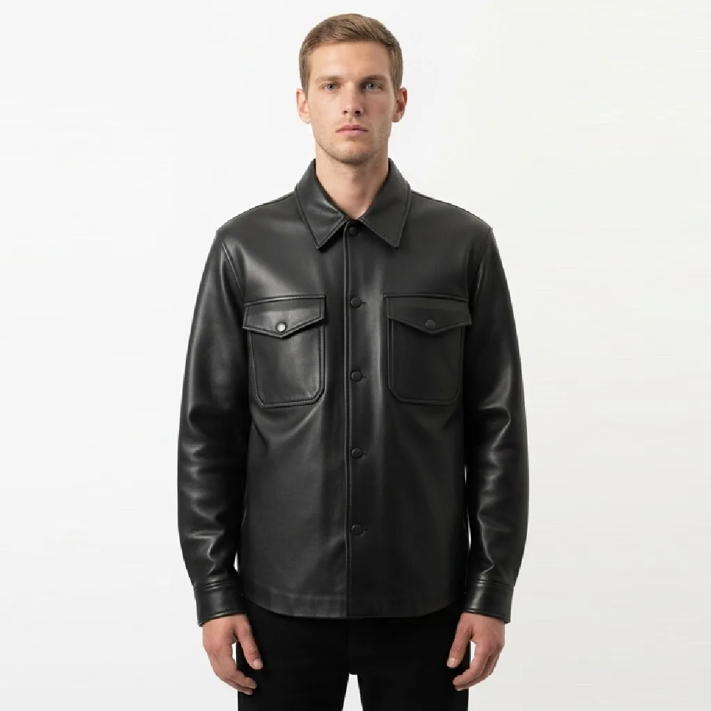 Custom Leather Structured Shirt for Men