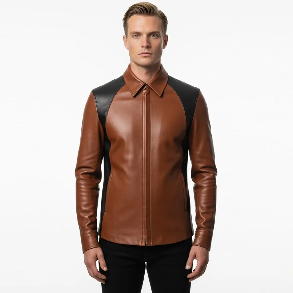 Custom Side Panel Zip Leather Shirt for Men
