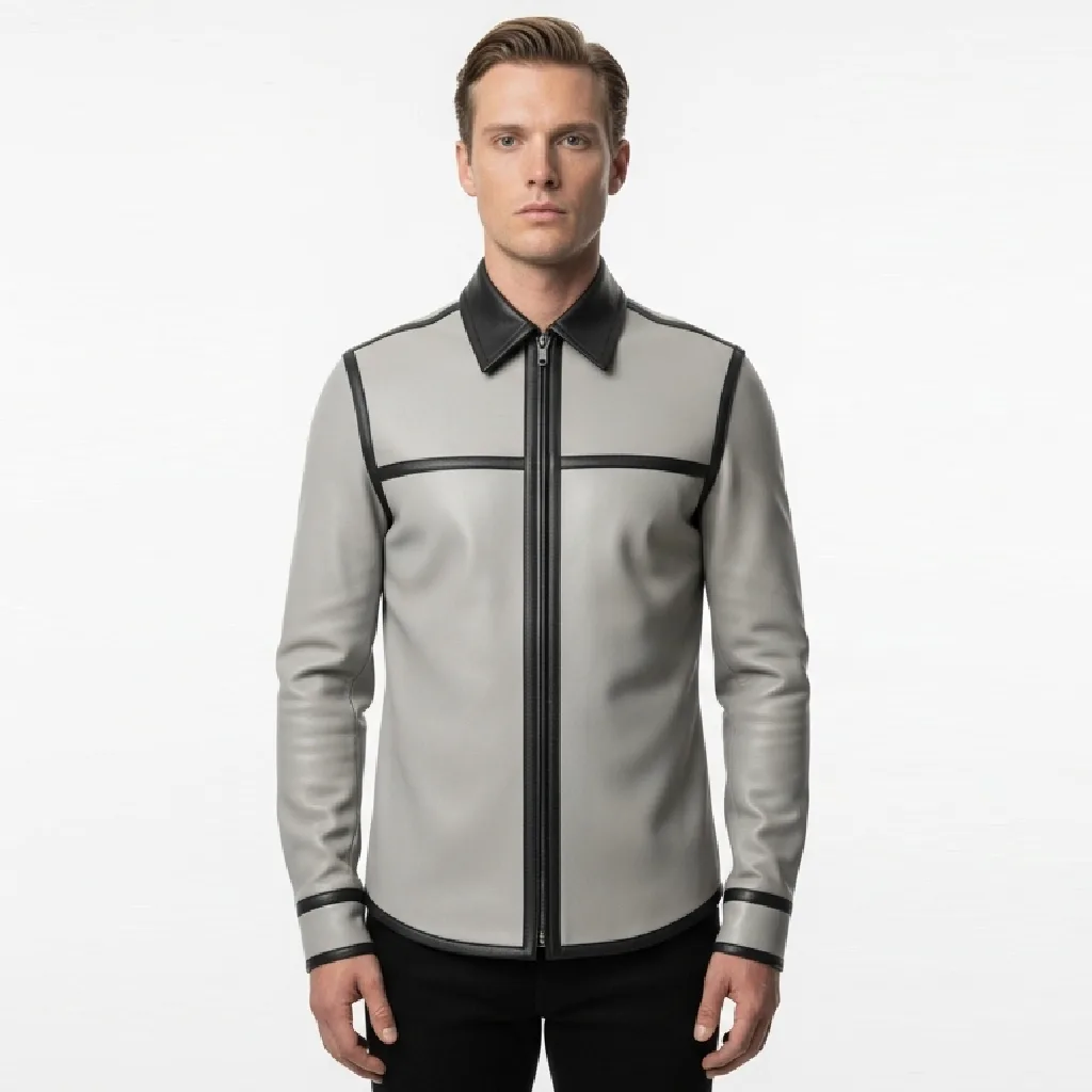 Custom Threadline Detail Leather Shirt for Men