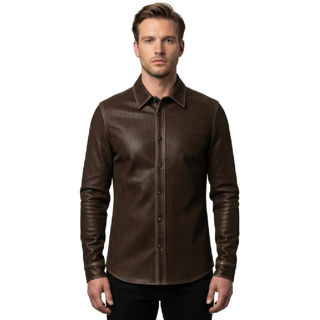Custom Leather Shirt with Clean Button Front