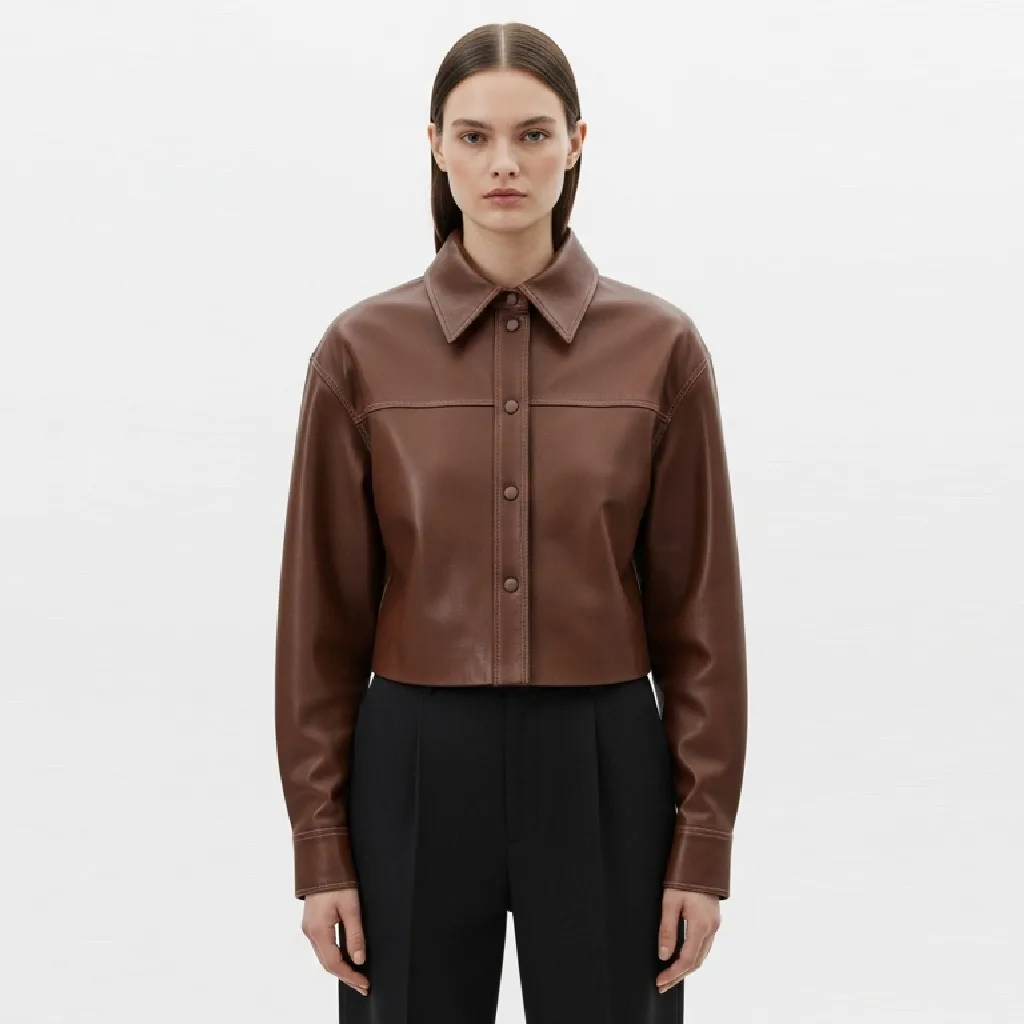 cropped cocoa faux leather shirt cocoa blink front view