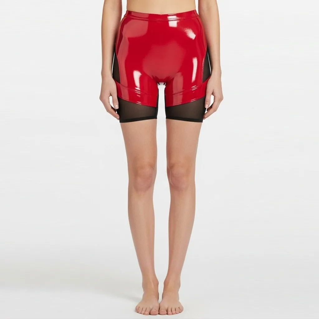crimson glossy bike shorts crimson mesh front view
