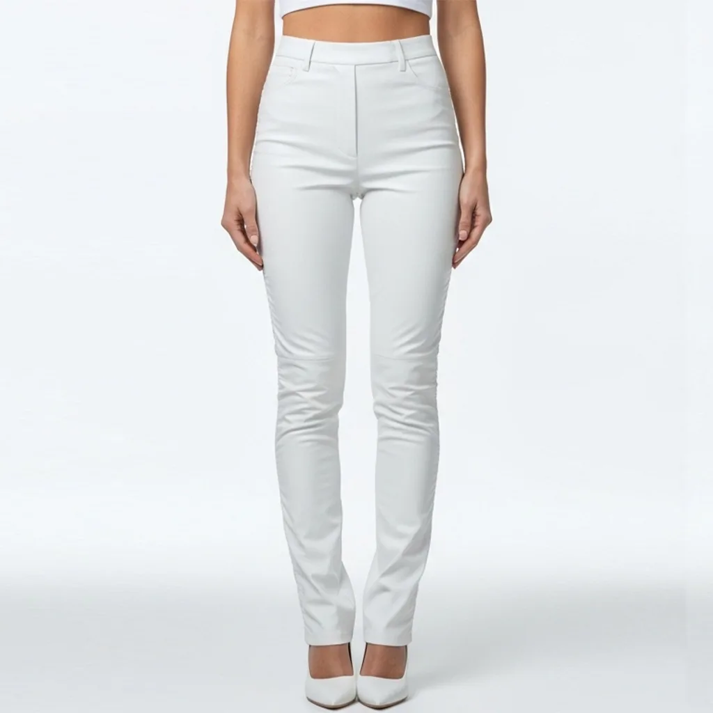 white leather skinny pants frostline curve front view