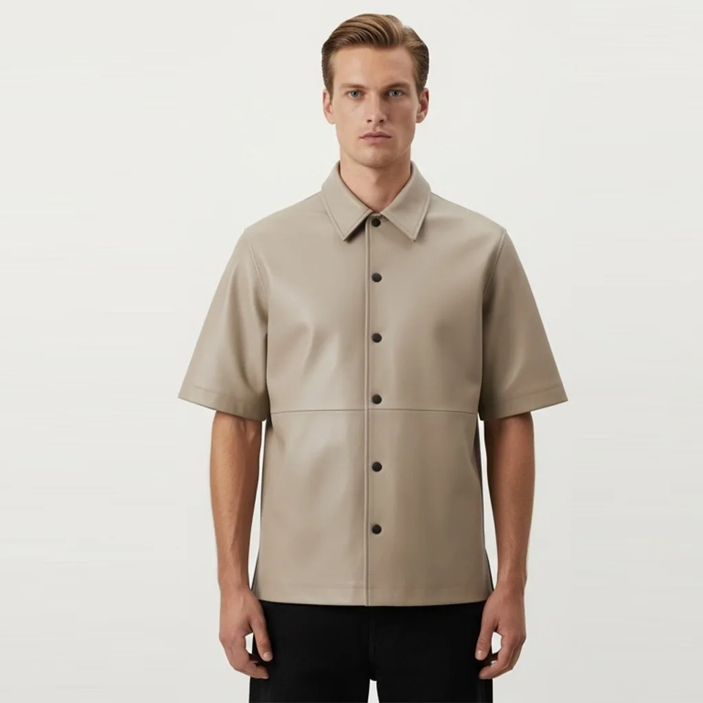 Custom Panelled Short Sleeve Leather Shirt