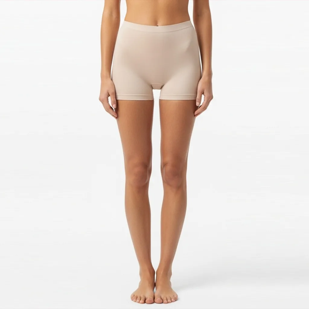 seamless nude comfort shorts satin rift front view
