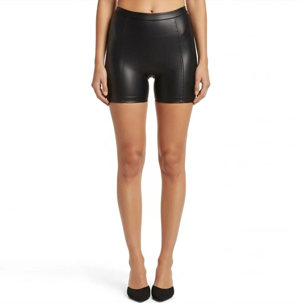 faux leather biker shorts shadow tread front view