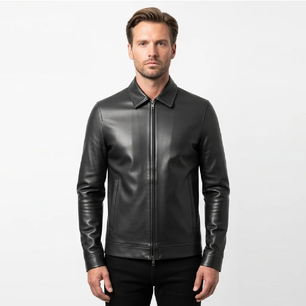 Custom Panel Detail Zip Leather Shirt