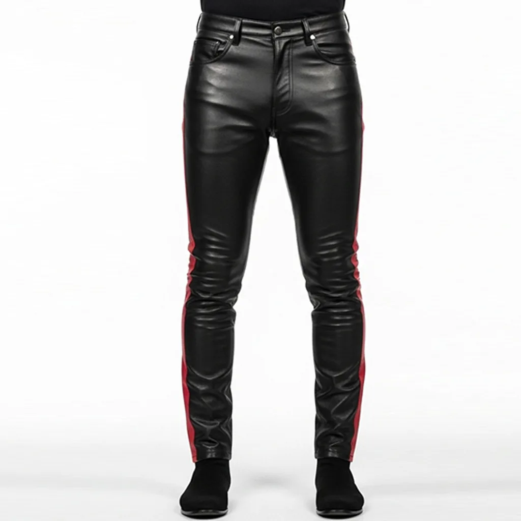 red stripe leather pants lava edge front view